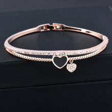 SINLEERY Romantic Black Heart Bangle Cuff For Women Gold Silver Color Crystal Heart Pendant Bracelets Women SL151 SSC