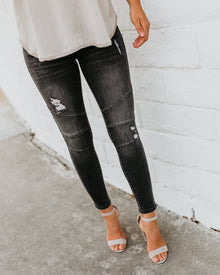Moto Biker Jeans Women Locomotive Gray Black High Street Skinny Denim Pants Distressed Vintage Slim Ripped Pleated Kot Pantolon