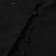 Simplee Lantern sleeve office ladies blouses V neck buttons slim women blouse shirts Chic autumn winter female black tops blusas