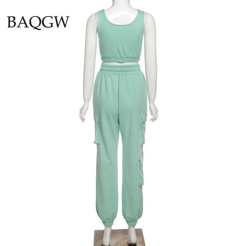Solid Sports Wear 2 Piece Women Set Summer Casual Crop Top and Pants Set Tracksuit Female Two Piece Set 2020 Autum Clothes Suits