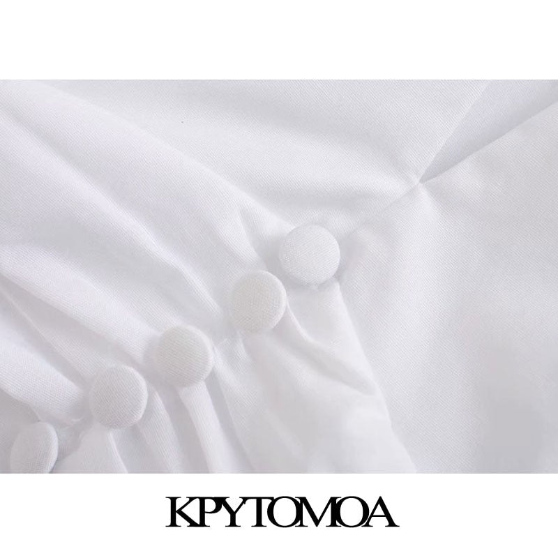 KPYTOMOA Women 2020 Fashion Decorative Buttons Pleated Cropped Blouses Vintage Long Sleeve Side Zipper Female Shirts Chic Tops