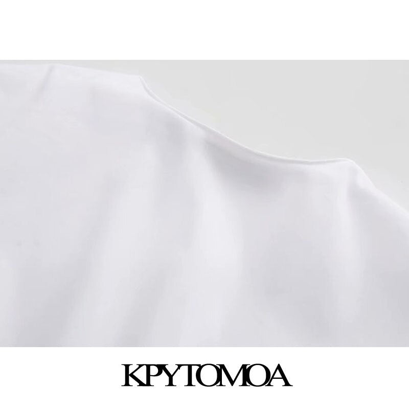KPYTOMOA Women 2020 Fashion Decorative Buttons Pleated Cropped Blouses Vintage Long Sleeve Side Zipper Female Shirts Chic Tops