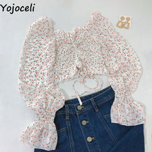 Yojoceli boho beach print blouses shirt women long sleeve ruffle short blouse tops female blusas