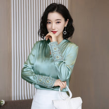Korean Silk Women Shirts Women Satin Blouse Shirt Plus Size Elegant Woman Long Sleeve Embroidery Blouses Womens Tops and Blouses