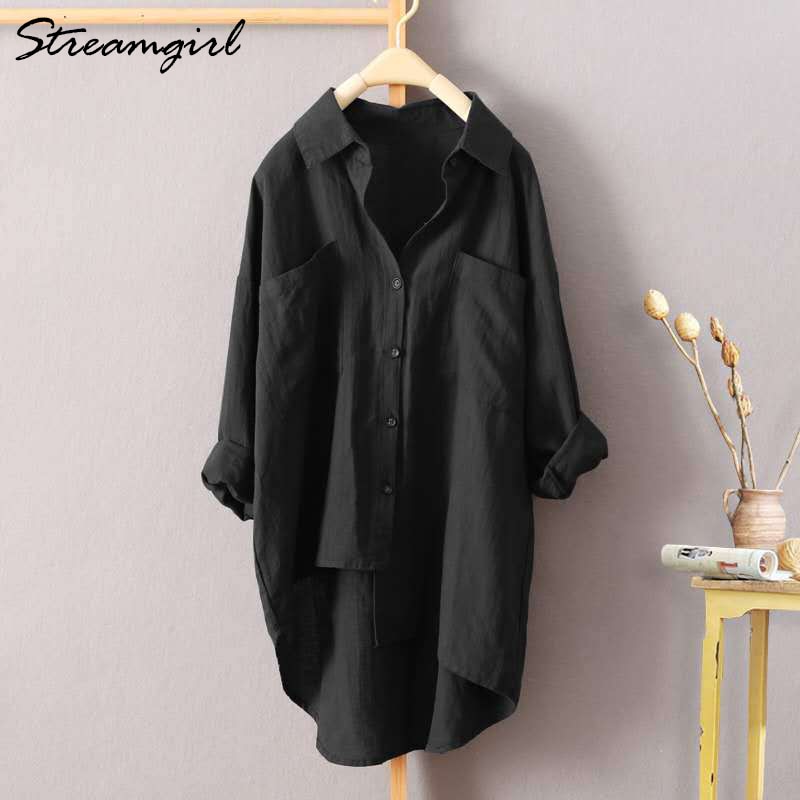 White Linen Shirt Women Long Sleeve Summer Work Wear White Shirt Linen Blouse Female Women's Blouse Women's Shirts With Pocket