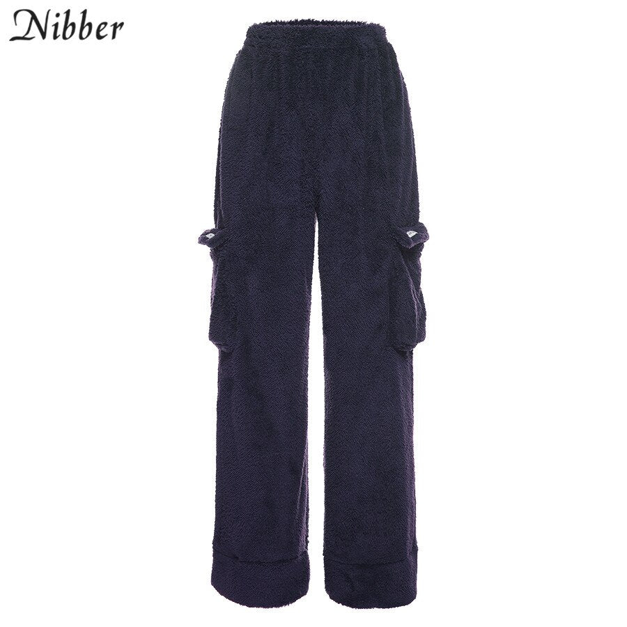 Nibber Flannel Zipper Corp Tops Coat Cargo Pants Sets Womens Autumn Winter Y2K Overalls Jacket Suits Sportswear Pullover Female