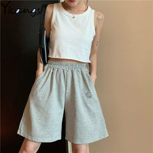 Harajuku Elastic High Waist Moon Embroidered Shorts Women Loose Sport Summer BF Casual Running Shorts Women Biker Baggy Short