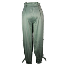 Women Pants Casual High Waist with Drawstring Fashionable Trousers Light Green Two Pockets Female Summer Autumn Girl Street Wear