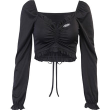 InsGoth Bandage Bodycon Long Sleeve Crop Tops Female Black V-neck Streetwear Punk Slim Tops Autumn Gothic Harajuku Top