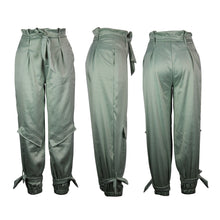 Women Pants Casual High Waist with Drawstring Fashionable Trousers Light Green Two Pockets Female Summer Autumn Girl Street Wear
