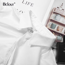 Bclout Casual Crop Top Women Blouses Fashion Turn Down Collar White Shirt Flare Sleeve Blouse Female Autumn Sexy Ladies Tops