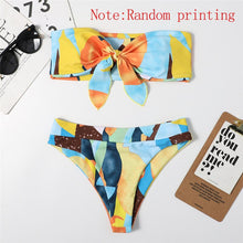Mossha Brazilian high waist bikini 2021 Bandeau knot swimsuit Colorblock print swimwear women Sexy push bathing suit Beachwear