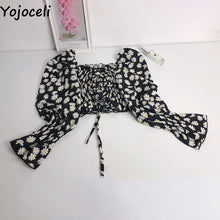 Yojoceli boho beach print blouses shirt women long sleeve ruffle short blouse tops female blusas