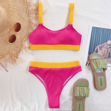 S- XL Sexy Ribbed Splicing Female Swimsuit High Waist Bikini Women Swimwear Two-pieces Bikini set Bather Bathing Suit Swim V2329