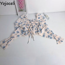 Yojoceli boho beach print blouses shirt women long sleeve ruffle short blouse tops female blusas