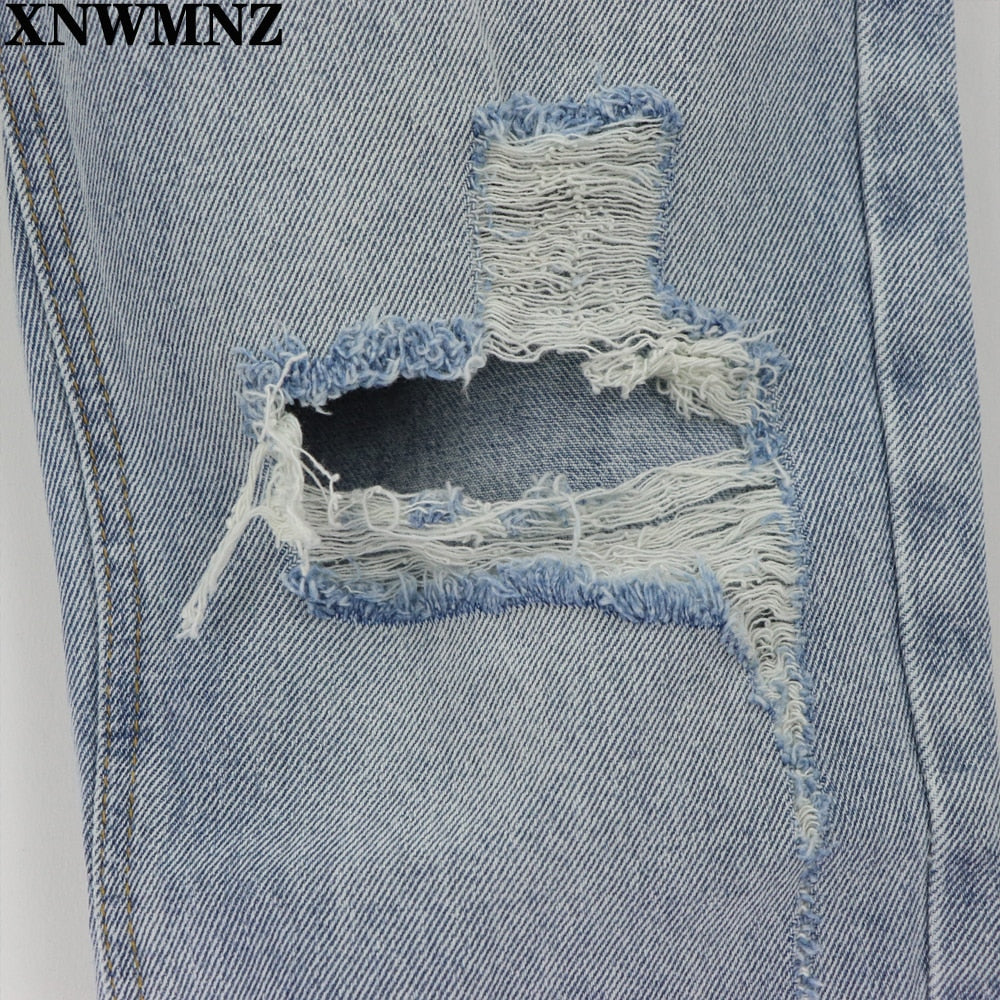 Za Vintage mom jeans high waisted jeans woman ripped boyfriend jeans for women korean style distressed jeans blue denim pants