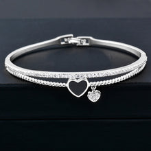 SINLEERY Romantic Black Heart Bangle Cuff For Women Gold Silver Color Crystal Heart Pendant Bracelets Women SL151 SSC