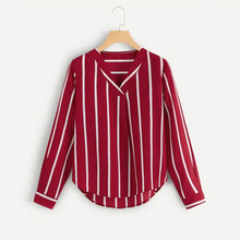 Autumn Long Sleeve V Neck Irregular Stripe Shirt Women Casual Tops And Blouses chemise femme camisas mujer women blouses