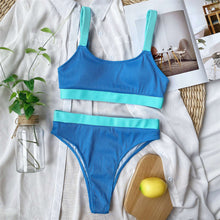 S- XL Sexy Ribbed Splicing Female Swimsuit High Waist Bikini Women Swimwear Two-pieces Bikini set Bather Bathing Suit Swim V2329