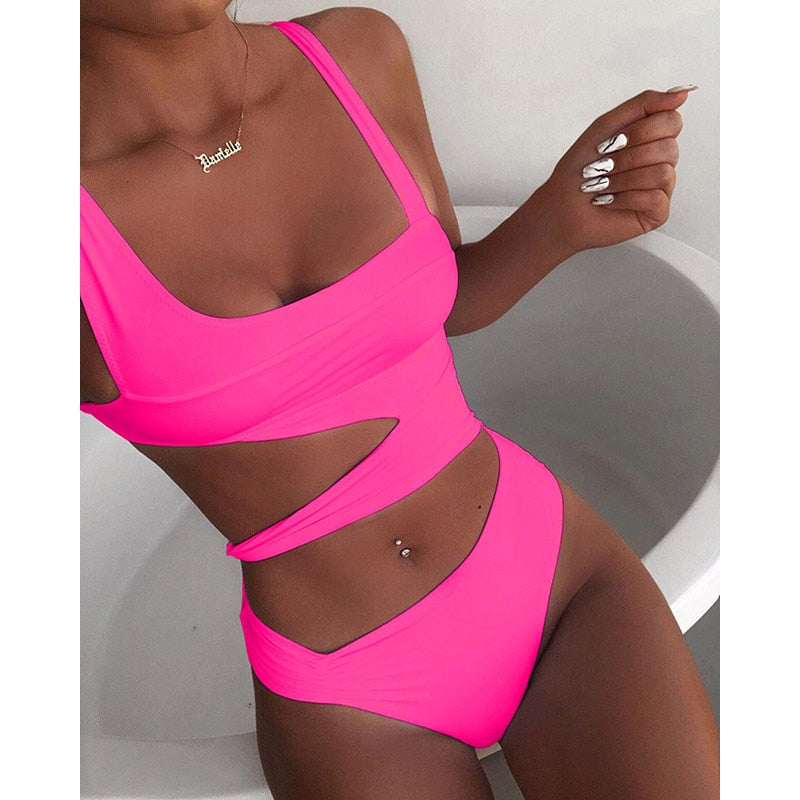 Black White High Cut One Piece Swimsuit Women Swimwear Push Up Monokini 2020 Summer Bather Bathing Suit Beach Wear Biquini