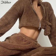 Nibber Flannel Zipper Corp Tops Coat Cargo Pants Sets Womens Autumn Winter Y2K Overalls Jacket Suits Sportswear Pullover Female