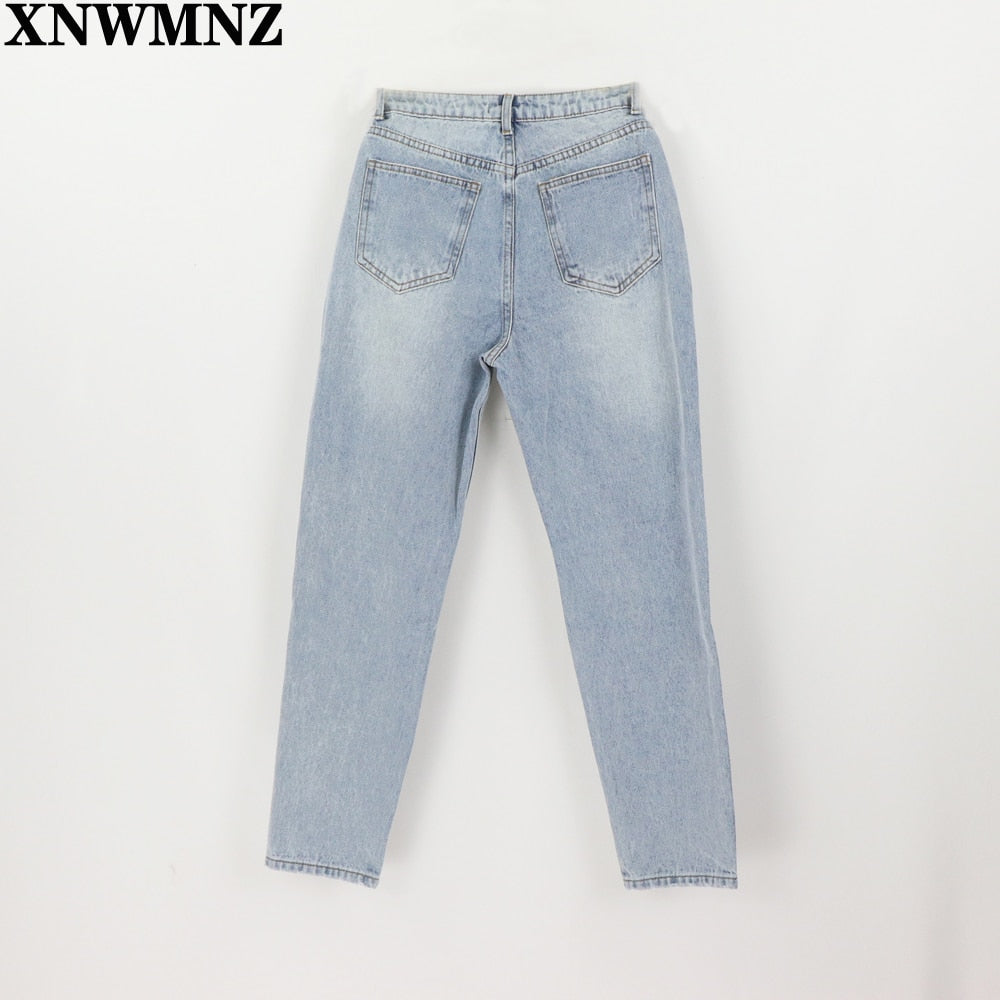 Za Vintage mom jeans high waisted jeans woman ripped boyfriend jeans for women korean style distressed jeans blue denim pants