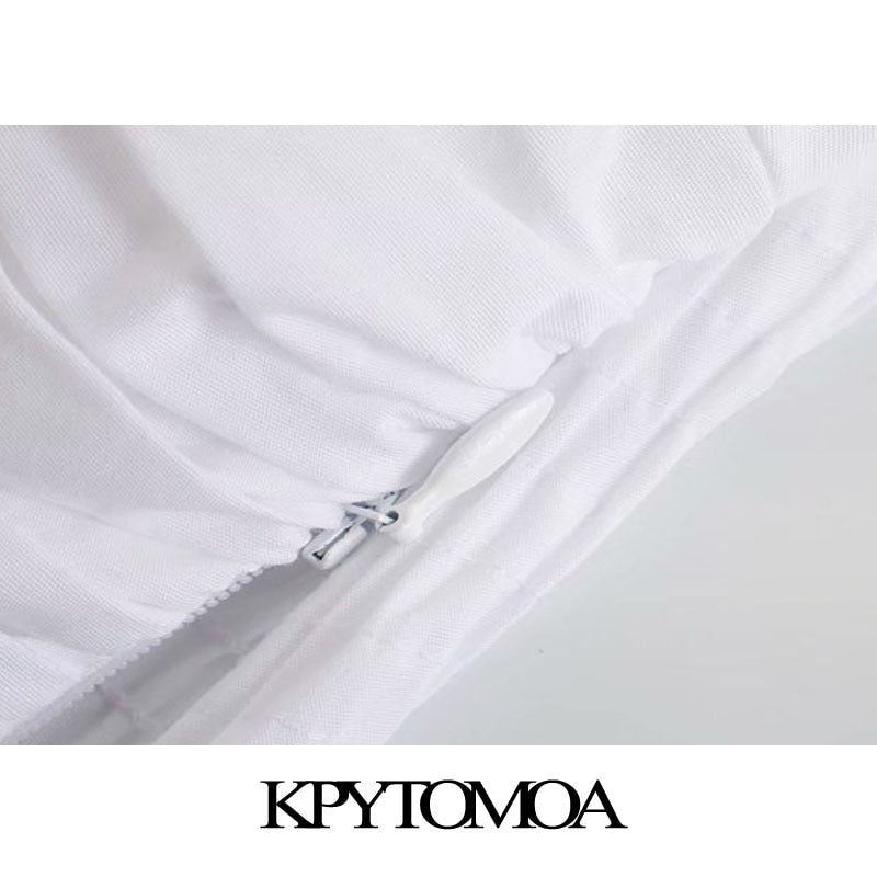 KPYTOMOA Women 2020 Fashion Decorative Buttons Pleated Cropped Blouses Vintage Long Sleeve Side Zipper Female Shirts Chic Tops