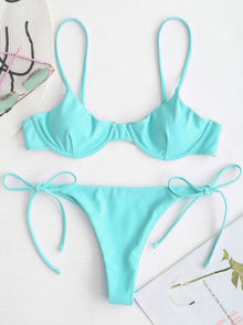 OMKAGI New Bikini Solid Swimwear Women Mini Thong 2021 Summer Swimsuit Bikini Set Brazilian Biquini Push Up Swimsuit Female