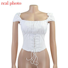 Cryptographic Off Shoulder Fashion Lace Up Shirts Blouse Blouse Women White Crop Tops Blouses Clothes Vintage Tie Front Tops