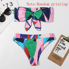 Mossha Brazilian high waist bikini 2021 Bandeau knot swimsuit Colorblock print swimwear women Sexy push bathing suit Beachwear