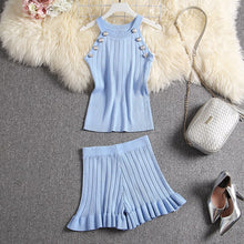 ALPHALMODA 2020 Summer Color Knit Top + Shorts Women 2pcs Lounge Wear Sets Popular Button Tank Top Shorts 2pcs Clothes Set