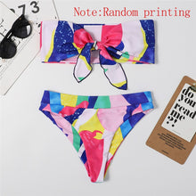 Mossha Brazilian high waist bikini 2021 Bandeau knot swimsuit Colorblock print swimwear women Sexy push bathing suit Beachwear