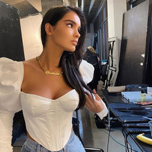 Julissa Mo White Vintage Puff Sleeve Women Blouse Shirts Autumn Square-Neck Backless Slim Blouses Long Sleeve Casual Tee Tops
