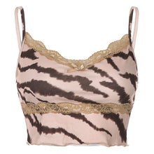 HEYounGIRL Tiger Print Summer Sleeveless Crop Top Women Sleeveless Lace Cami Tops Tees Ladies Fashion 90s Mini Vest Streetwear