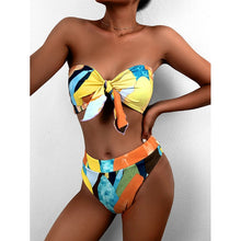 Mossha Brazilian high waist bikini 2021 Bandeau knot swimsuit Colorblock print swimwear women Sexy push bathing suit Beachwear