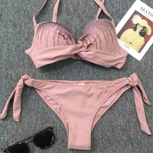 Bikinis 2020 Swimwear Women Swimsuit Push Up Bikini Set Solid Color Shiny Swimming Suit Two-pieces Bathing Suit