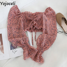 Yojoceli boho beach print blouses shirt women long sleeve ruffle short blouse tops female blusas