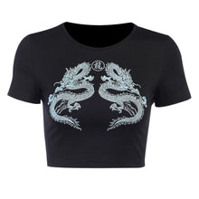 Women Short Sleeve Dragon Print T-shirt Summer Fashion Crop Top for Shopping Daily Wear