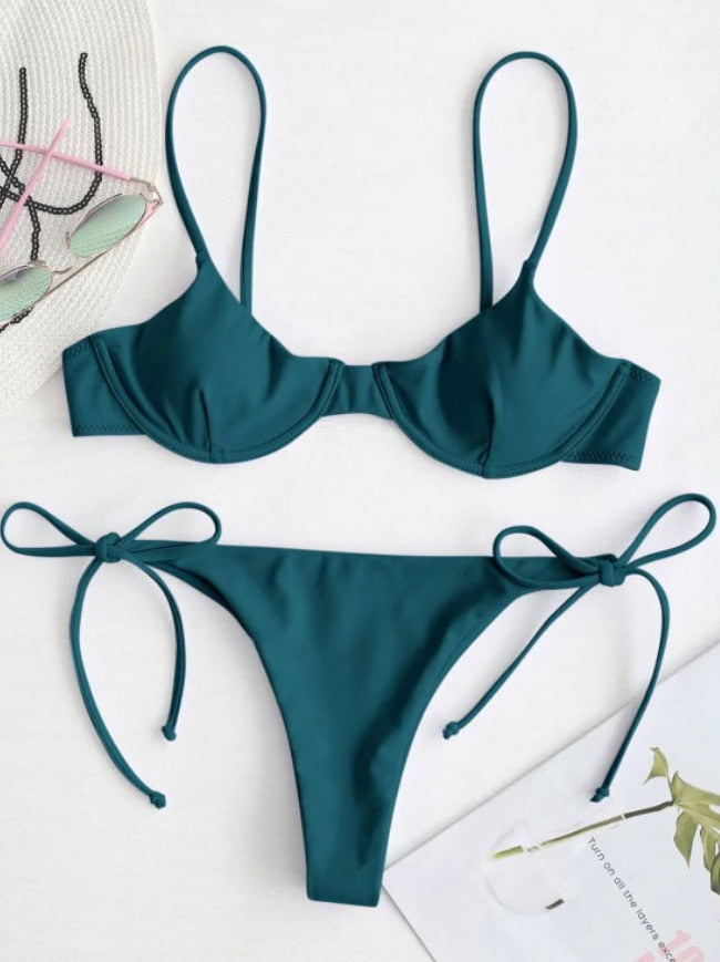 OMKAGI New Bikini Solid Swimwear Women Mini Thong 2021 Summer Swimsuit Bikini Set Brazilian Biquini Push Up Swimsuit Female