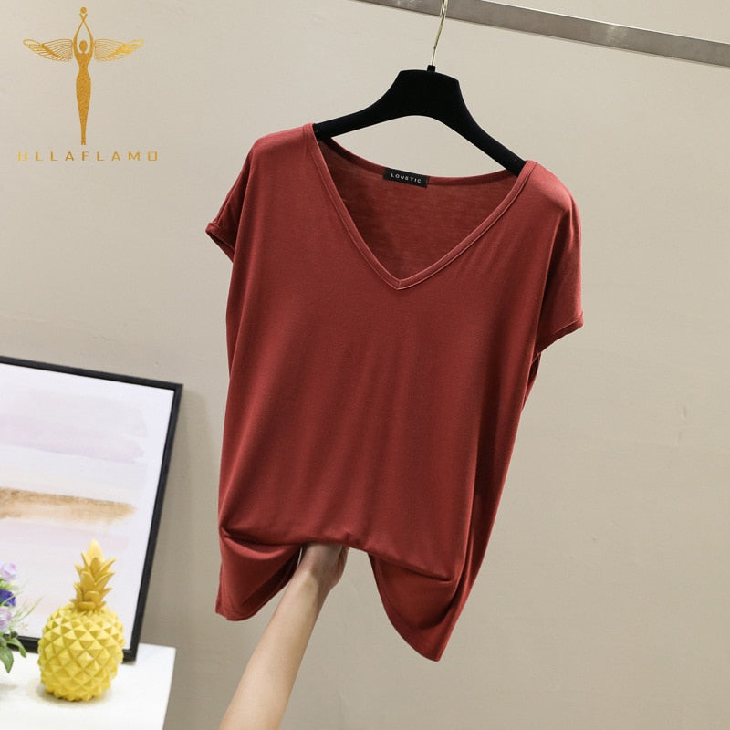 Harajuku Solid Color T-shirt Women Casual Loose V-neck Sleeveless Women Clothes Tops Fashion Casual Stitching Slim Women Tshirt