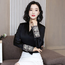 Korean Silk Women Shirts Women Satin Blouse Shirt Plus Size Elegant Woman Long Sleeve Embroidery Blouses Womens Tops and Blouses