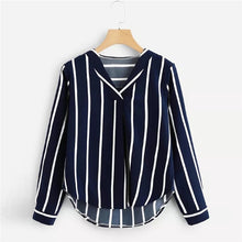 Autumn Long Sleeve V Neck Irregular Stripe Shirt Women Casual Tops And Blouses chemise femme camisas mujer women blouses