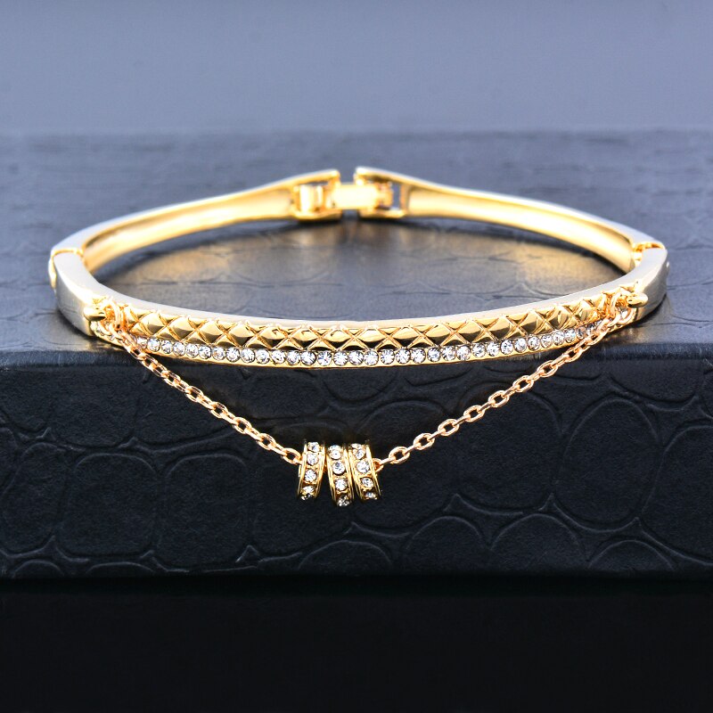 SINLEERY Romantic Black Heart Bangle Cuff For Women Gold Silver Color Crystal Heart Pendant Bracelets Women SL151 SSC