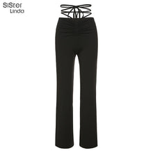 Sisterlinda Spring Fashion High Waist Straight Pant Women Casual Street Bandage Trousers Ladies Party Clubwear Pant Outfits 2021