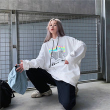 Hoodies Autumn Letter Print Women Reflective Hoodies Sweatshirts Casual Loose Long Sleeve Tracksuit hoodies Women White Tops Hot