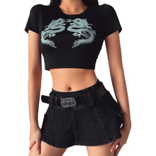 Women Short Sleeve Dragon Print T-shirt Summer Fashion Crop Top for Shopping Daily Wear