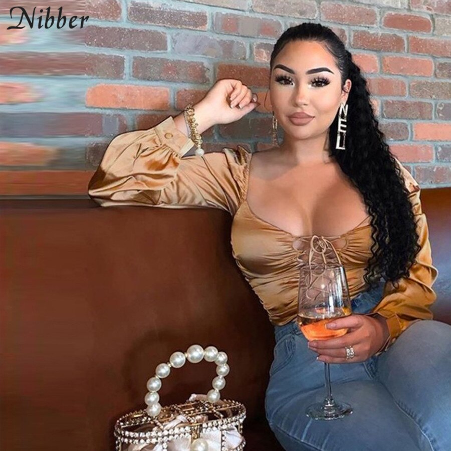 Nibber Fashionable Elegant Club Party Wear Crop Tops For Women T-Shirts Autumn Winter Hollow Out Long Sleeve Tee shirts Female