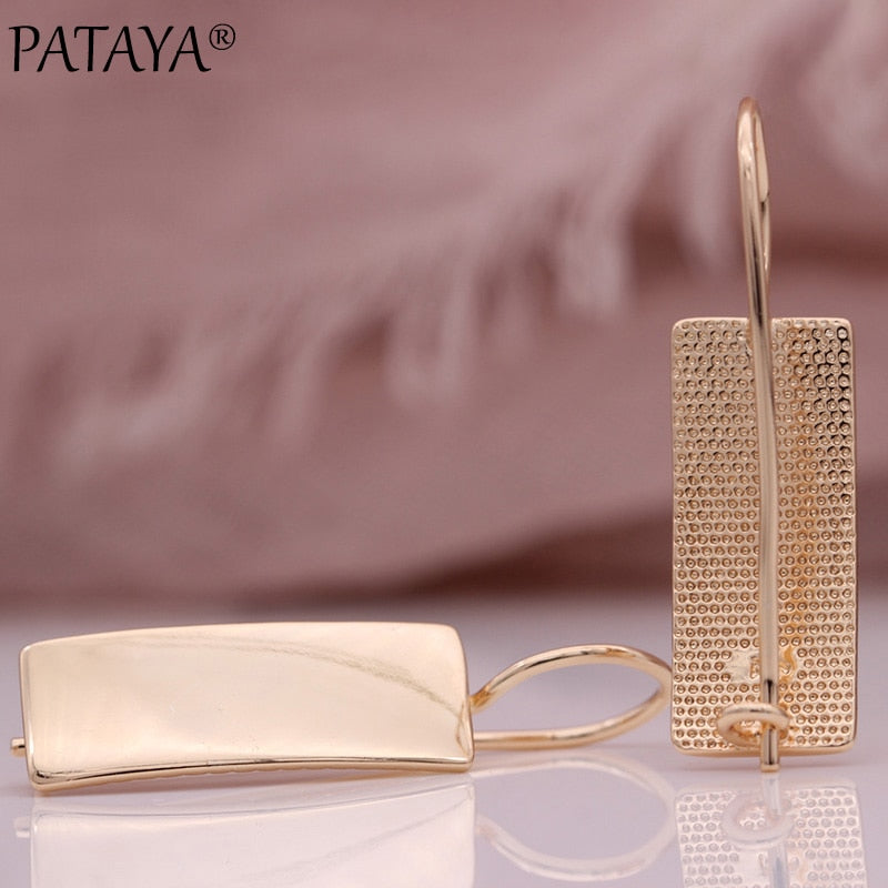 PATAYA New Long Square Glossy Women Earrings 585 Rose Gold Wedding Classic Simple Fashion Jewelry Unique Retro Dangle Earrings