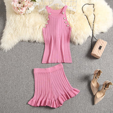 ALPHALMODA 2020 Summer Color Knit Top + Shorts Women 2pcs Lounge Wear Sets Popular Button Tank Top Shorts 2pcs Clothes Set