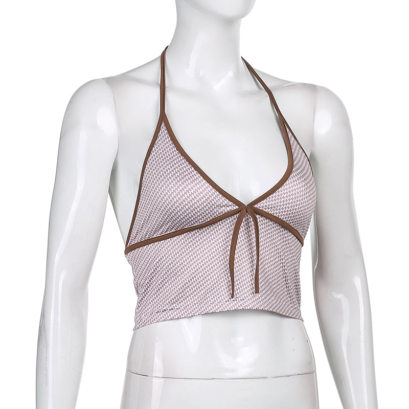 Sweetown Pink Heart Print Cute Bustier Crop Top Women Y2K Aesthetic Kawaii Clothes Sleeveless Backless Lace Up Bralette Camisole